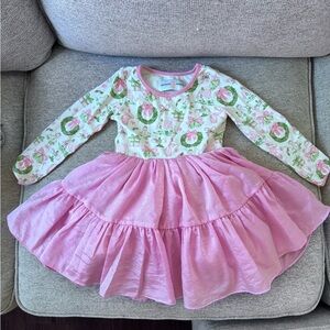 Pink and White Christmas Long Sleeve Twirl Dress